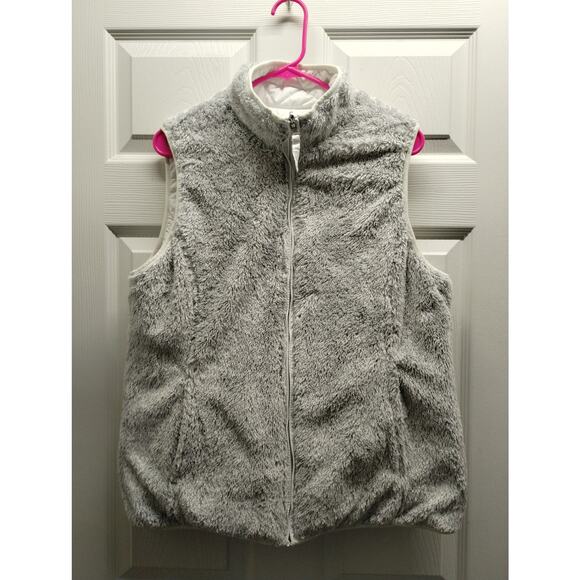 Free Country Women's Size Large Reversible Vest White Quilted Gray Faux Fur - Picture 2 of 6